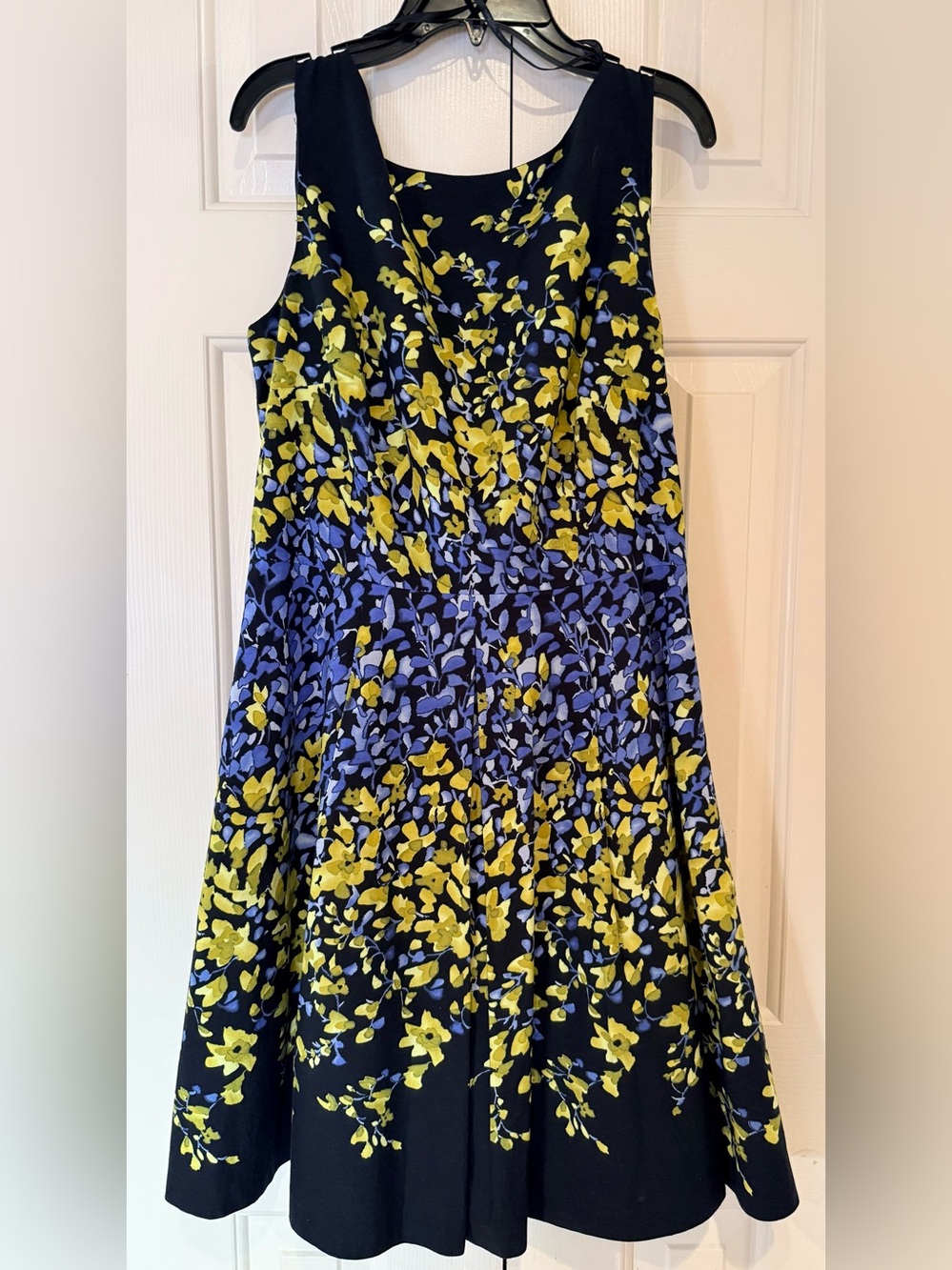 Special Editions Sleeveless Floral Fit & Flare Dress Black Yellow Blue Print